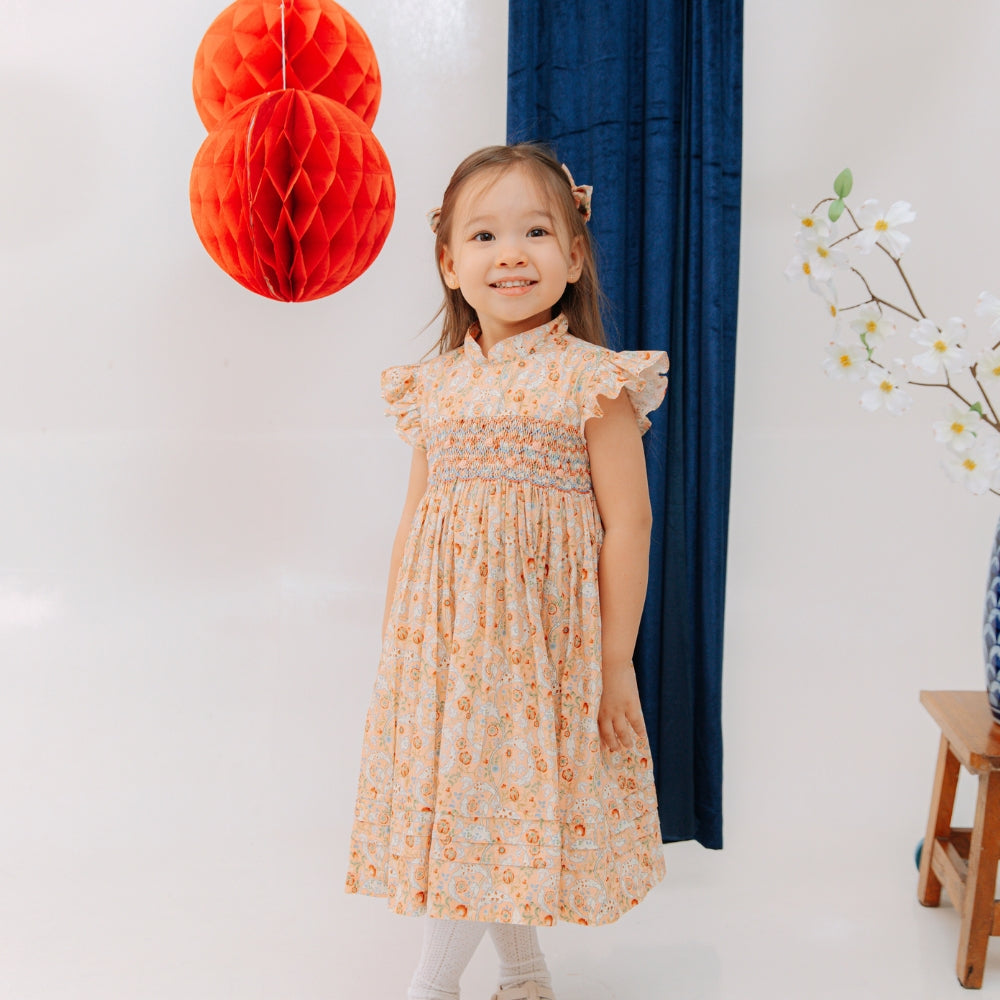 Leaf Lili Golden Bloom Kids Dress - Clementine